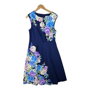 London Style Collection Women's‎ Fit & Flare Blue Floral Dress size 10